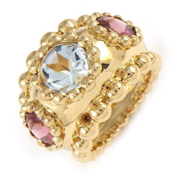 Chanel Ring 3 Symbols 1 Point Rose Cut Aquamarine 2 Point Rose Cut Pink - Picture 1 of 6